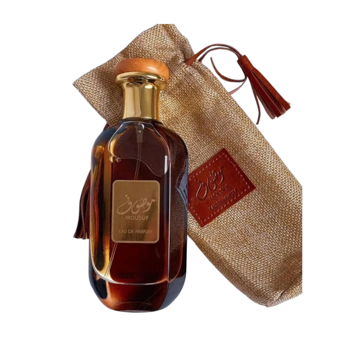 Ard Al Zaafaran Mousuf Brown 100ml EDP bottle with pouch