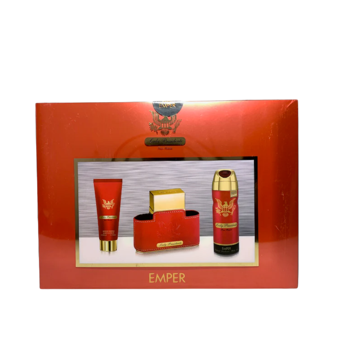 Emper Lady Presidente 3-in-1 Women's Gift Set with fragrance, body spray, and lotion