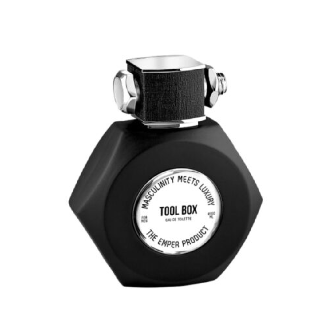 Emper Tool Box 100ml EDT with sleek black hexagonal bottle design.