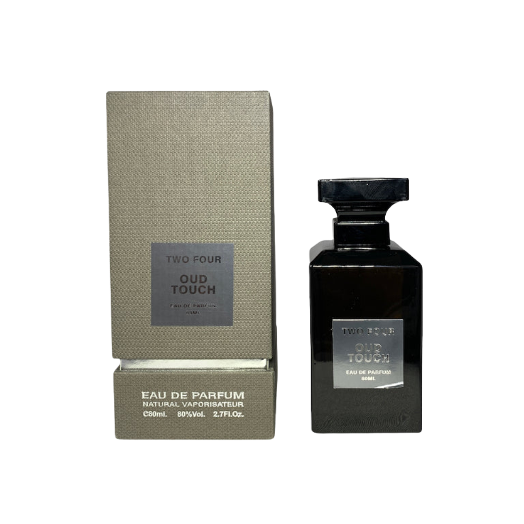 FA Paris Two Four Oud Touch 80ml EDP with box, showcasing a luxurious unisex oud fragrance.