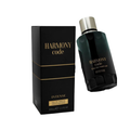 Fragrance World Harmony Code Intense 100ml men’s Eau de Parfum featuring a dark glass perfume bottle with gold cap displayed alongside a black and gold branded box packaging