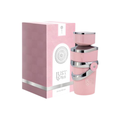 Fragrance World Just Wardi 100ml Eau de Parfum women’s perfume featuring a soft pink bottle with silver accents, displayed alongside its matching pink luxury box