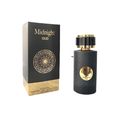Fragrance World Midnight Oud 100ml Eau de Parfum unisex fragrance featuring an elegant black bottle with gold accents, displayed alongside its matching luxurious box.