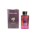 Fragrance World Oud & Vanilla 100ml EDP bottle with oud, vanilla, and amber notes, offering a long-lasting and luxurious fragrance.