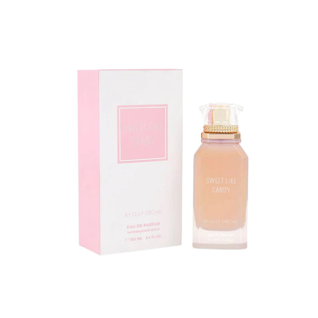 Gulf Orchid Sweet Like Candy 100ml EDP with pink packaging and elegant bottle design.