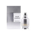 Khadlaj Musk Couture 100ml Eau de Parfum unisex powdery musk fragrance bottle with sleek silver-white design displayed alongside its matching minimalist box