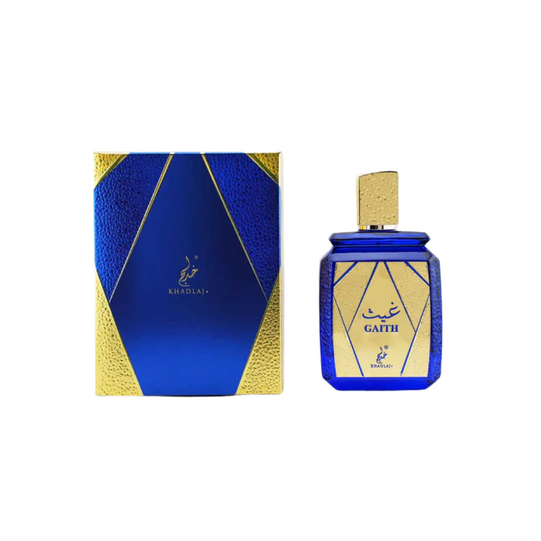 La Fede Gaith by Khadlaj 100ml Eau de Parfum fragrance bottle displayed with its blue and gold luxury box packaging