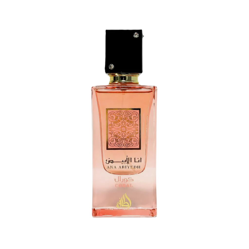 Ana Abiyedh Coral by Lattafa 100ml EDP bottle featuring soft coral-pink fragrance for men and women