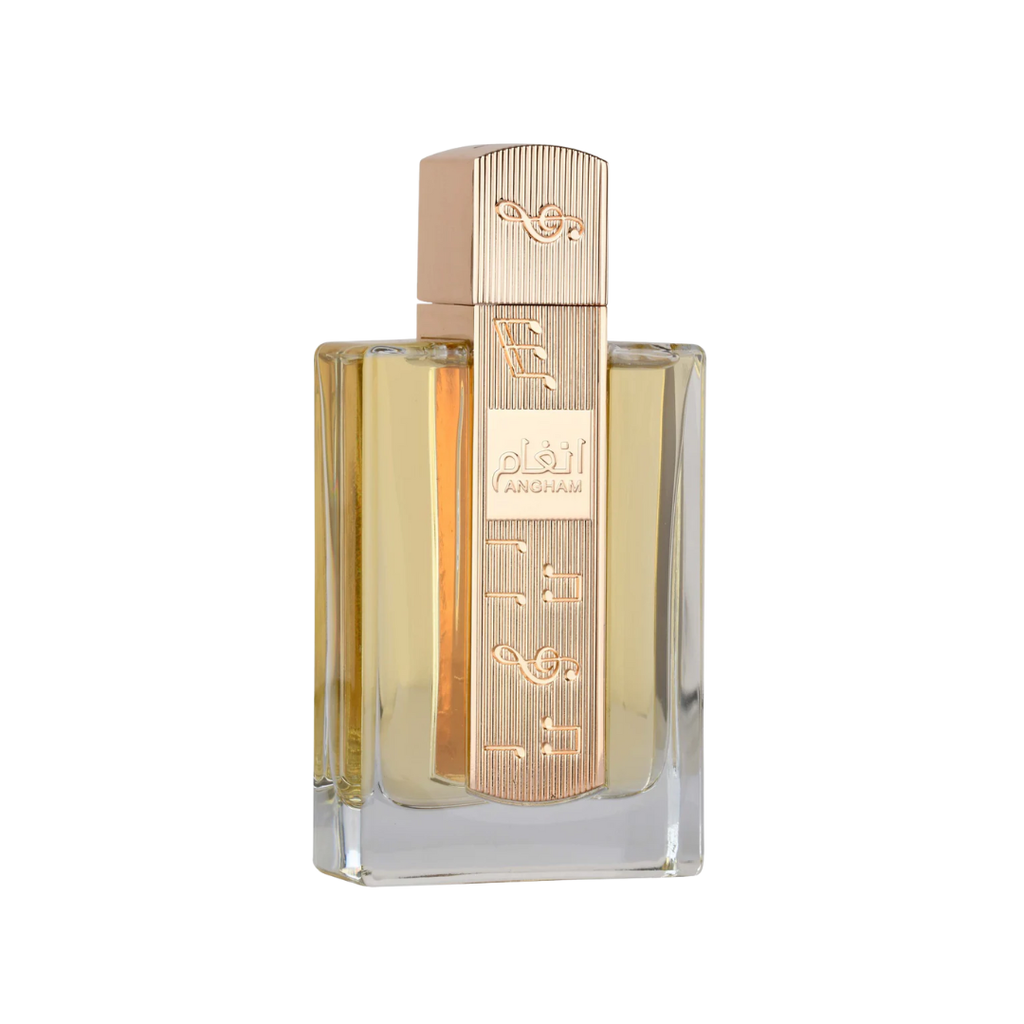 Lattafa Angham 100ml Eau de Parfum unisex vanilla perfume bottle shown alone on a clean background with minimalist luxury design