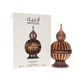 Lattafa Antique Eau De Parfum 100ml unisex perfume bottle with ornate oud-style design displayed beside branded box