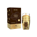 Le Chameau Arabia Liquid Gold 100ml Eau de Parfum unisex perfume bottle with gold finish and matching luxury box packaging displayed together