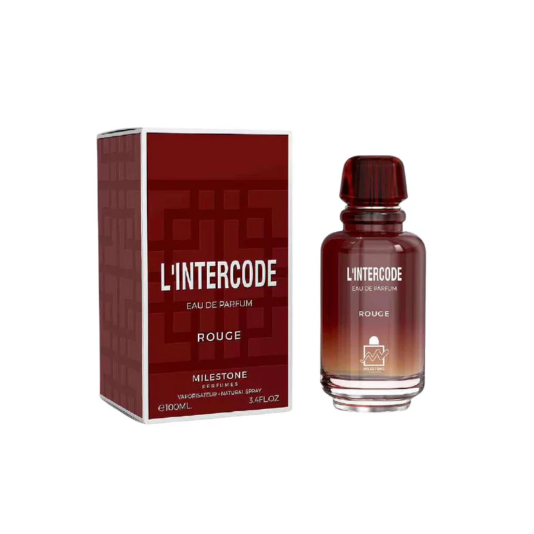 Milestone L’Intercode Rouge 100ml bottle with spicy floral notes, offering a long-lasting, sophisticated unisex fragrance.