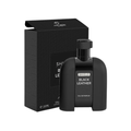 Mirada Shield Black Leather 100ml Eau de Parfum for Men, featuring a sleek matte black bottle with a minimalist design and matching packaging.