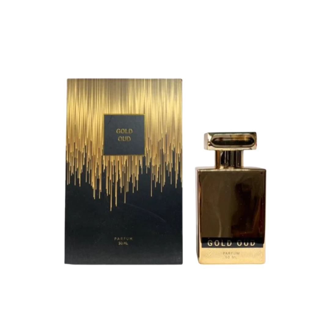 Motala Gold Oud 50ml bottle with pear, saffron, and oud notes, offering a long-lasting and luxurious oriental fragrance.