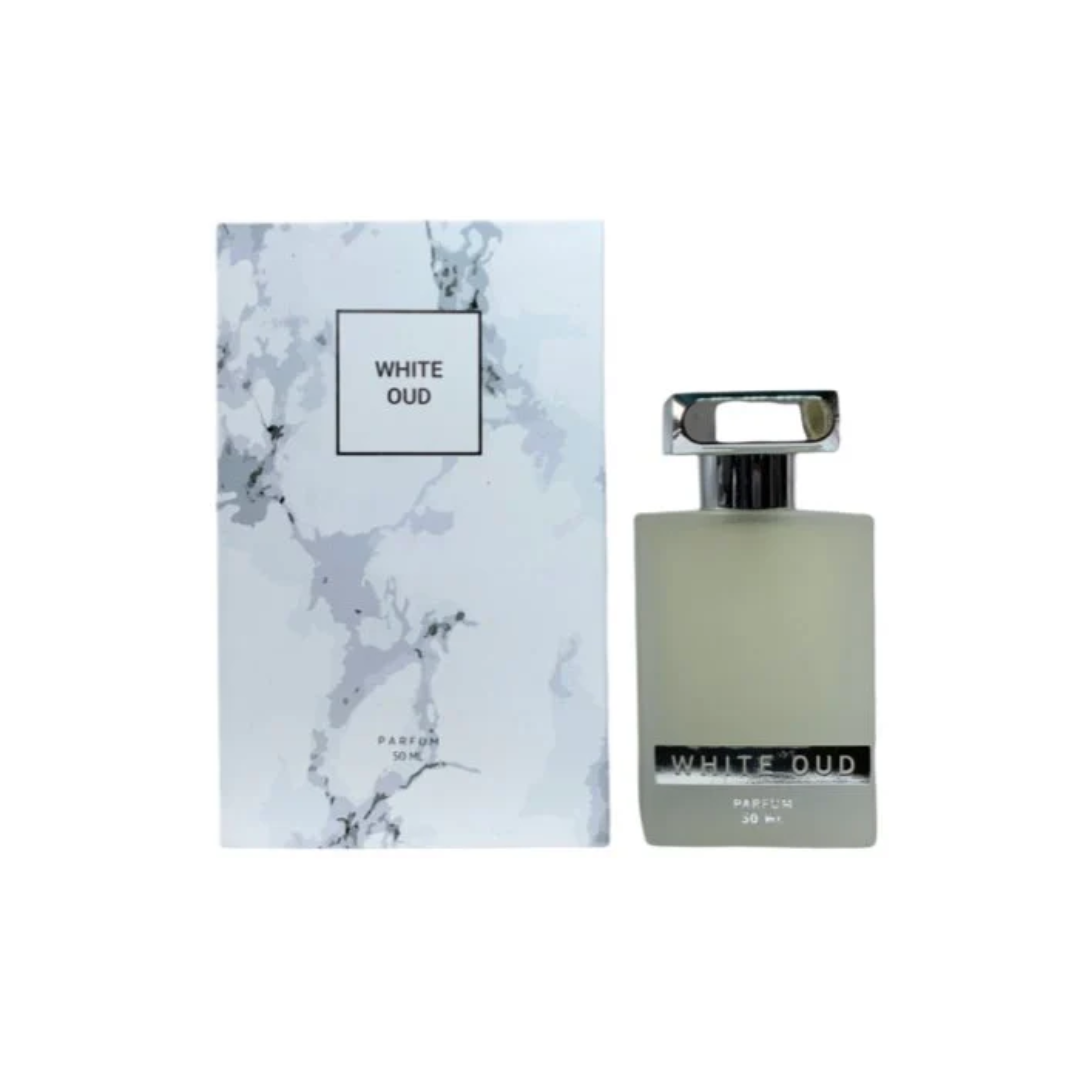 Motala White Oud 50ml bottle with saffron, oud, and amber notes, offering a long-lasting and luxurious oriental fragrance.