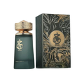 Paris Corner Khair Pistachio 100ml Eau de Parfum unisex gourmand fragrance bottle with deep green glass and textured gold cap, displayed alongside its matching luxury box with gold botanical detailing