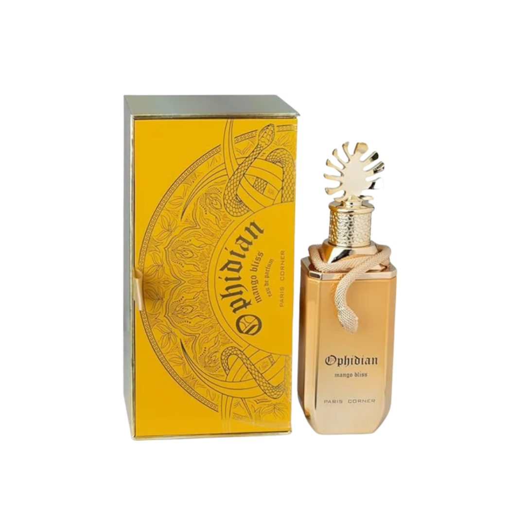 Paris Corner Ophidian Mango Bliss 100ml bottle with mango and citrus notes, offering a fresh, tropical, and long-lasting fragrance.