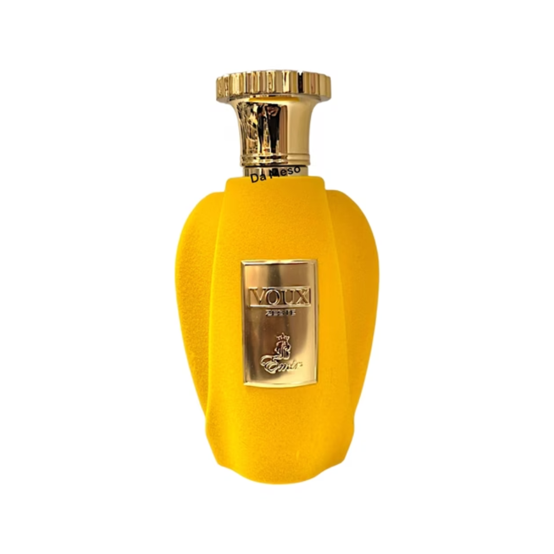 Paris Corner Voux Zeste 100ml, showcasing a vibrant yellow bottle design for a fresh, citrus gourmand fragrance.