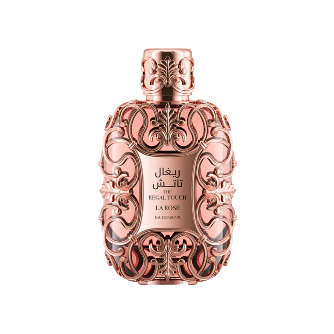 Regal Touch La Ross 100ml bottle with rose, saffron, vanilla, and amber fragrance notes